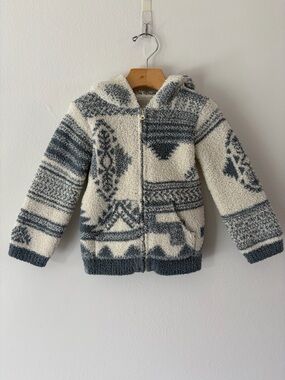 Barefoot Dreams Cozychic Blue & White Aztec Pattern Soft Full-Zip Toddler Hoodie